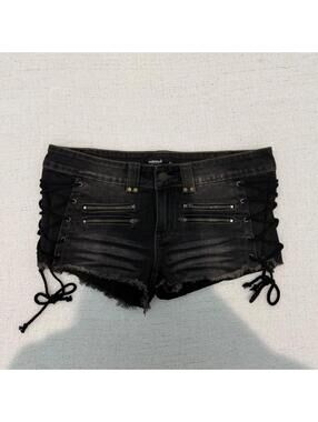 minga london black lace up denim shorts size 32
